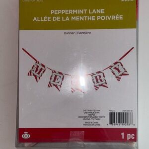 Peppermint Lane MERRY Banner Christmas Decor Striped Red and White Holiday Decor
